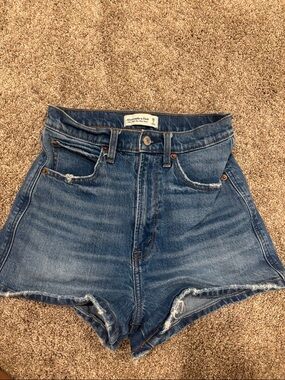 Abercrombie & Fitch Raw Hem High-Rise Denim Shorts - Blue